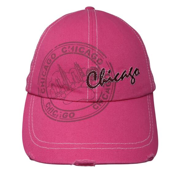 Chicago Strapback Baseball Cap Pink One Size Adjustable Embroidered Distressed - Picture 1 of 9
